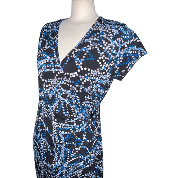 George Womens Polka Dot Pattern Wrap Dress M 8-10 Black/Blue Stretchy Short Slee - Picture 5 of 12